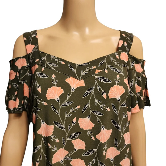 ROZ & ALI Army Green Floral Shirt Dress - Picture 2 of 10